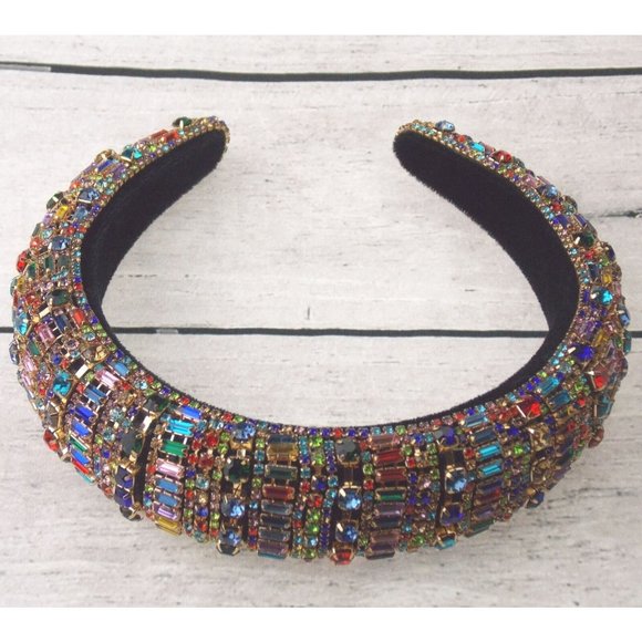 Natalie Mills Multi Colored Padded Headband Bling Gems Rhinestones Handmade Gift main image 4